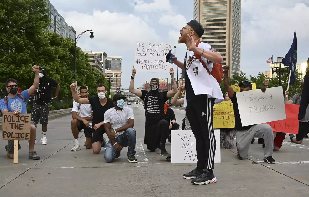 Black Lives Matter protestors in Baltimore Maryland following the death of George Floyd. Credit: The Baltimore Sun.