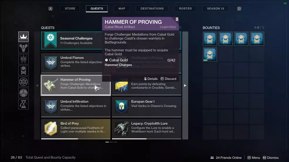 destiny 2 equip hammer of proving