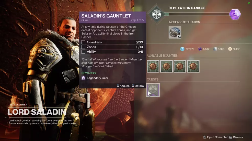 destiny 2 iron banner season 13 quest saladin's gauntlet