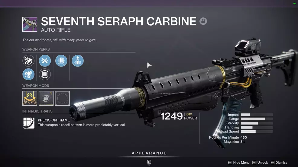 destiny 2 seventh seraph carbine auto rifle