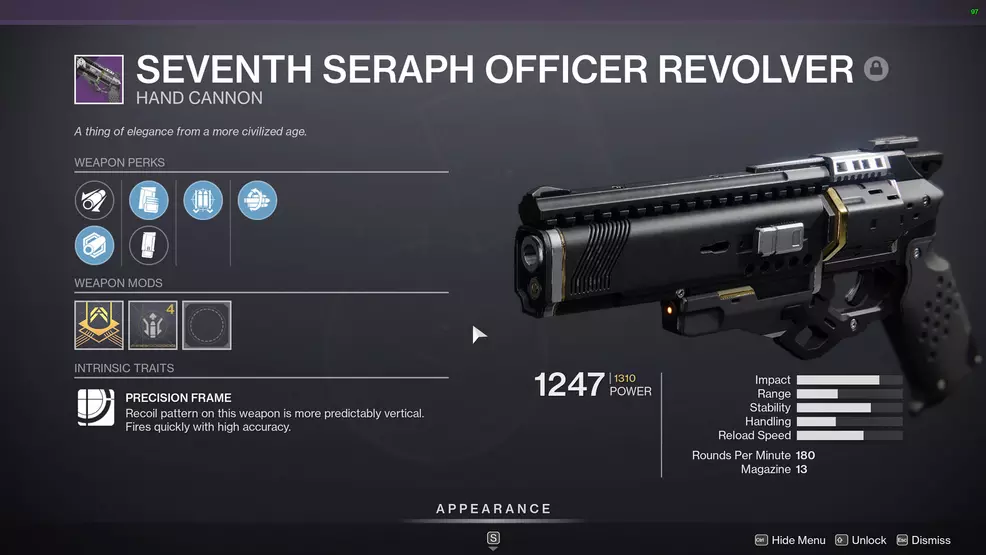 destiny 2 seventh seraph officer revolver hand cannon