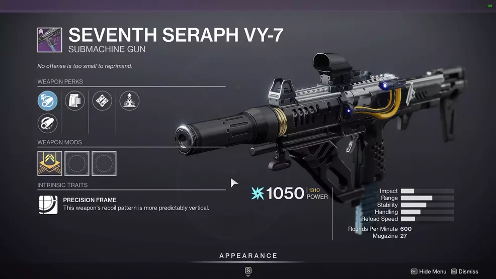 destiny 2 seventh seraph vy-7 smg