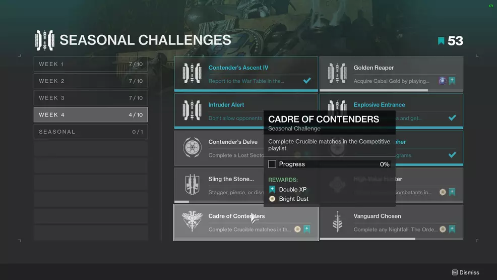 destiny 2 cadre of contenders seasonal challenge