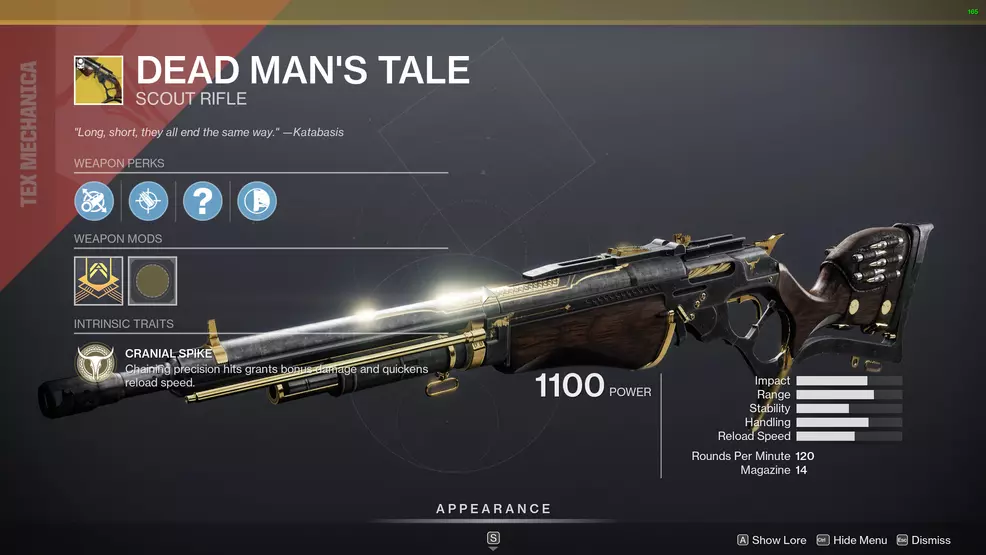 destiny 2 dead man's tale god roll