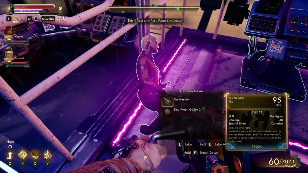 Getting the Needler off Helen's body - The Outer Worlds: Murder on Eridanos