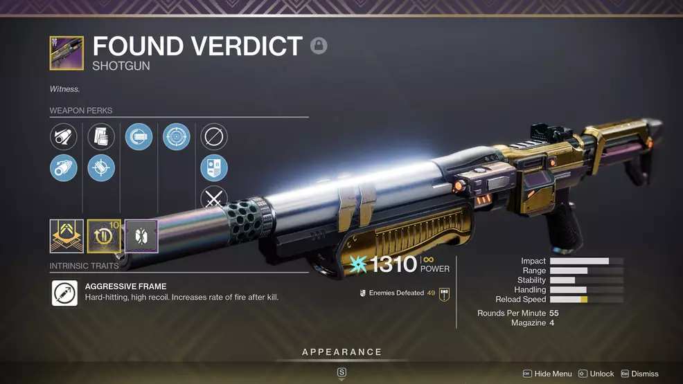 destiny 2 found verdict god roll