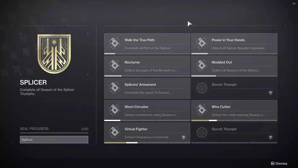 destiny 2 season of the splicer triumphs splicer title seal