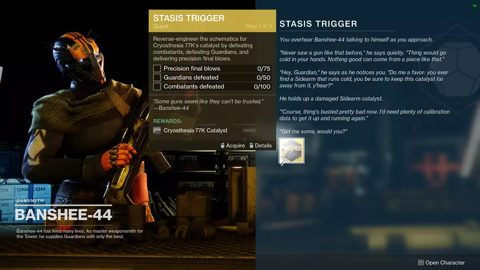 destiny 2 stasis trigger quest