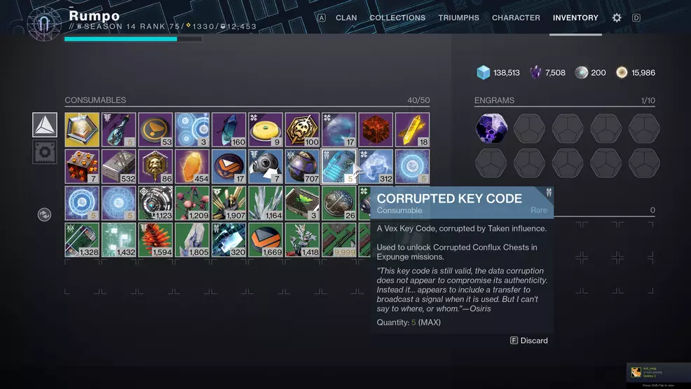 Corrupted Key Code Destiny 2