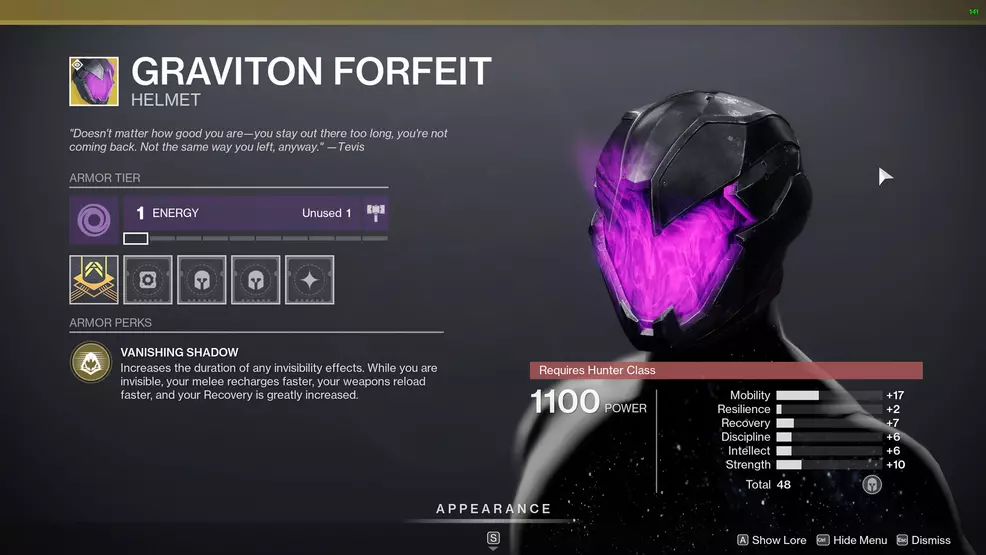 destiny 2 hunter exotic armor graviton forfeit