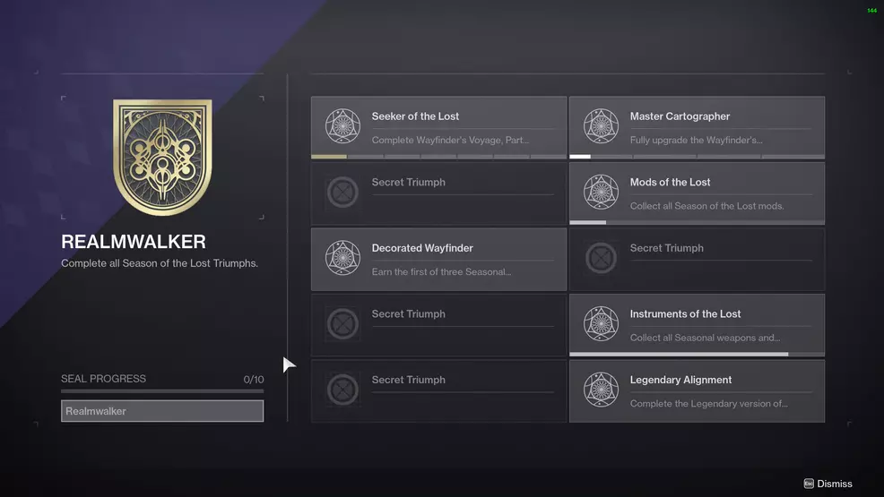 destiny 2 season of the lost triumphs realmwalker title