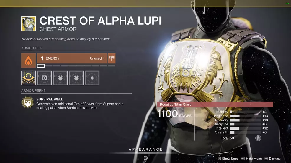 destiny 2 exotic titan armor crest of alpha lupi