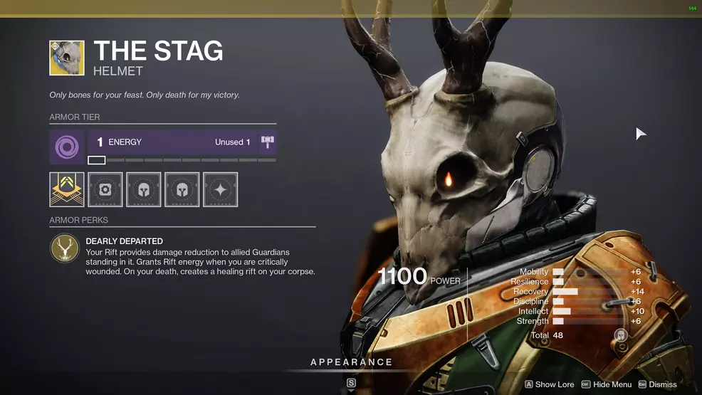 destiny 2 exotic warlock armor the stag