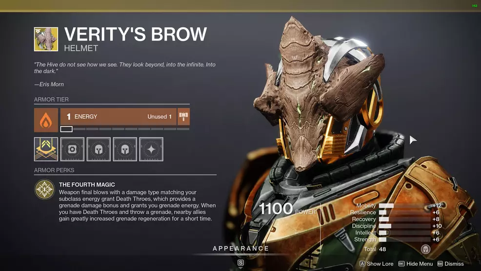 destiny 2 exotic warlock armor veritys brow