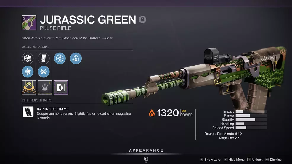 Jurassic Green God Roll Destiny 2