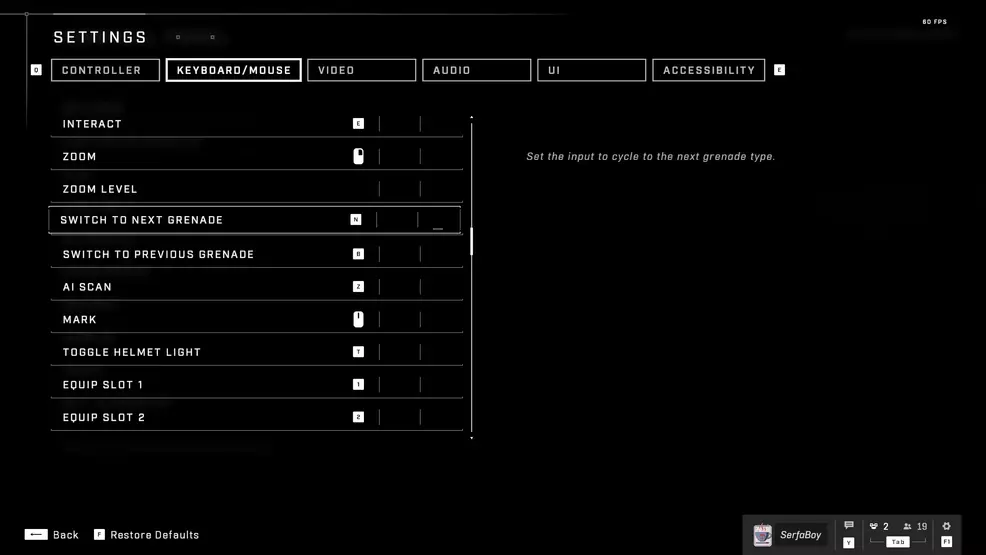 halo infinite swap grenades pc keyboard mouse