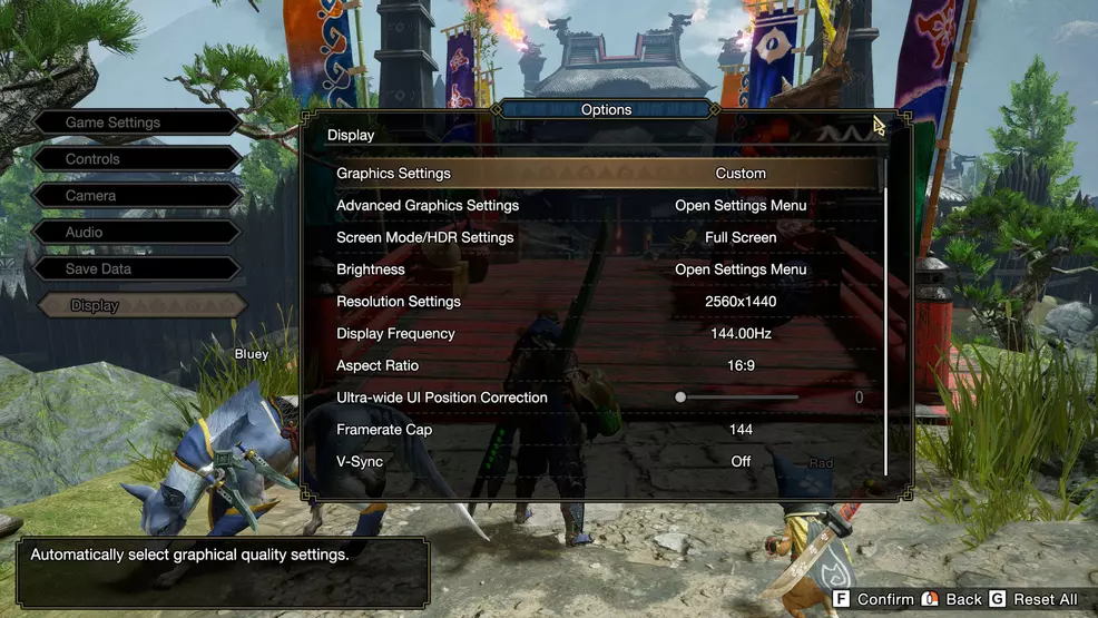 monster hunter rise pc display options