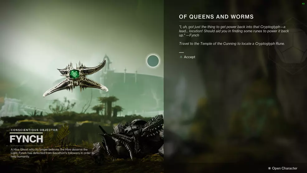 destiny 2 of queens and worms fynch