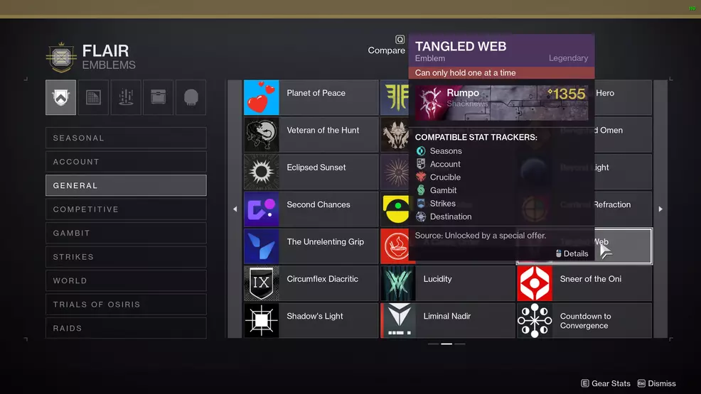 Destiny 2 Tangled Web Emblem