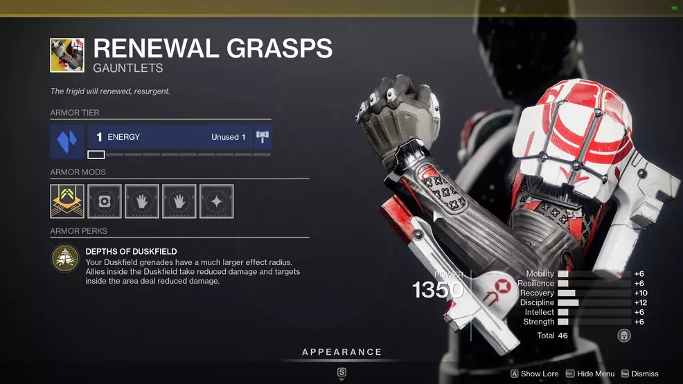 destiny 2 exotic hunter armor renewal grasps