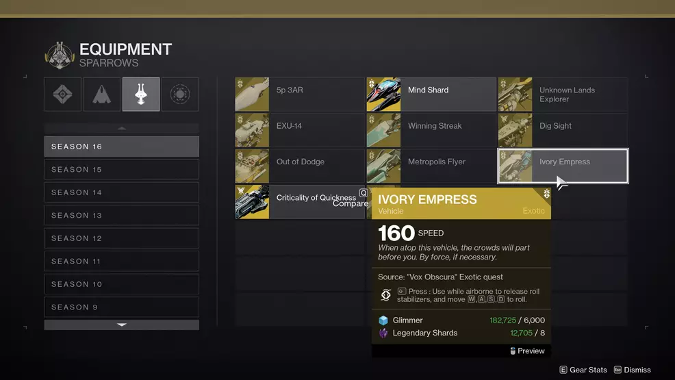 Ivory Empress Exotic Sparrow Destiny 2