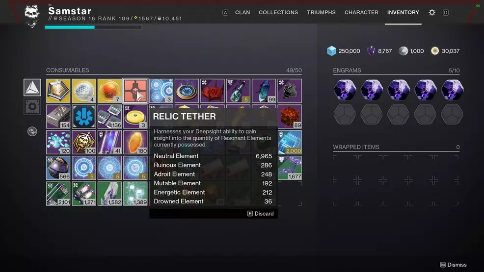 destiny 2 relic tether inventory