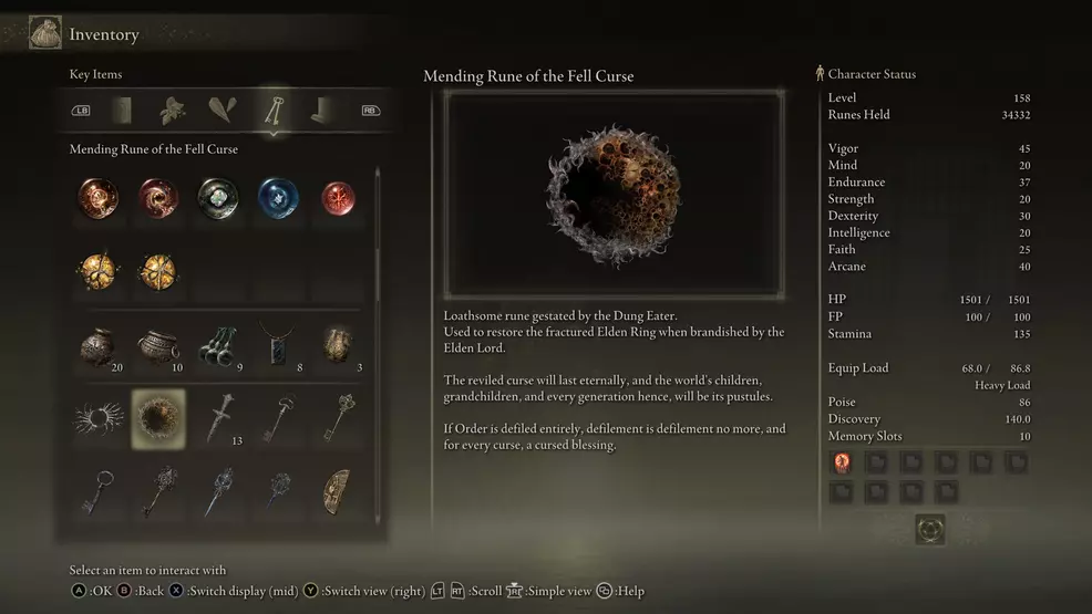 elden ring mending rune of the fell curse