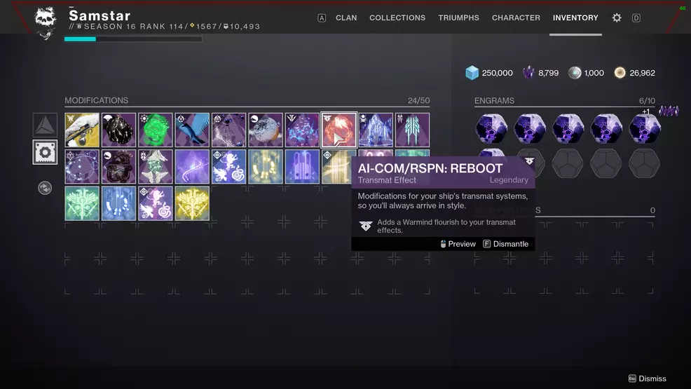 destiny 2 legendary shards transmat effects