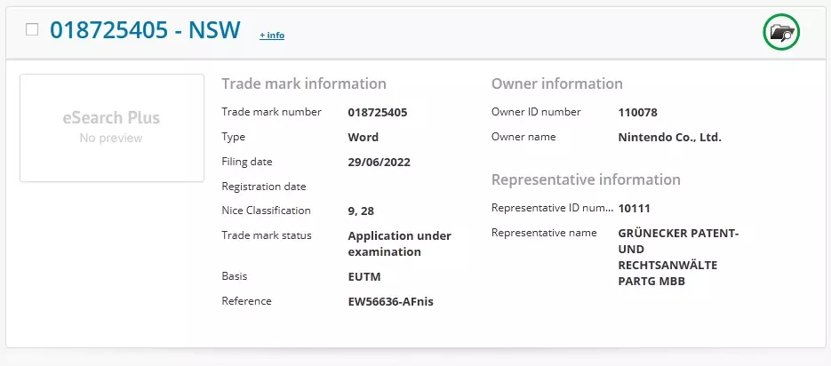 According to the trademark filed in Europe, Nintendo is laying legal claim to the abbreviation, "NSW." According to the trademark filed in Europe, Nintendo is laying legal claim to the abbreviation, "NSW."