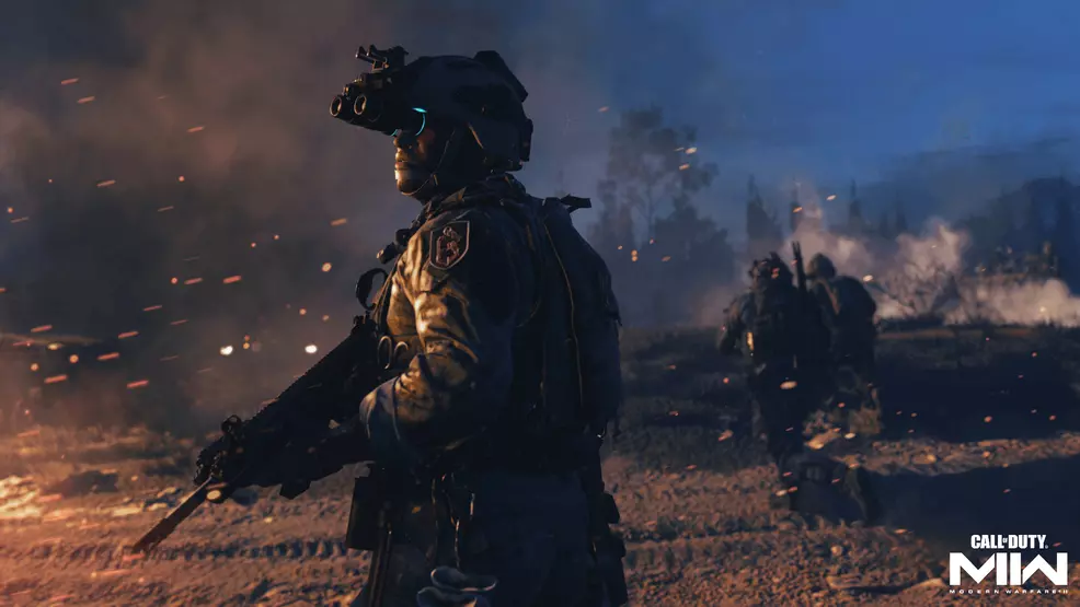 Image shows a soldier with night vision goggles in Call of Duty Modern Warfare 2