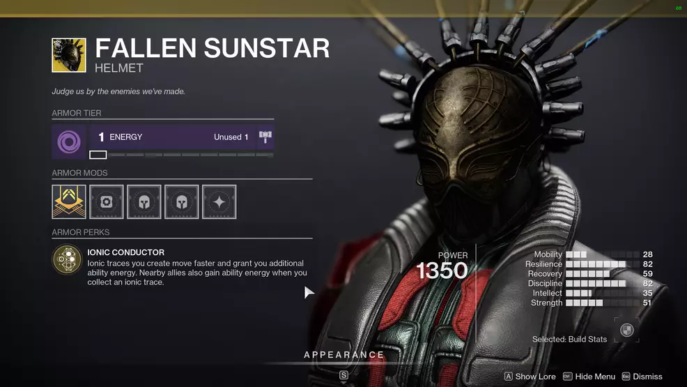 Image shows Fallen Sunstar Exotic helmet for Warlocks in Destiny 2