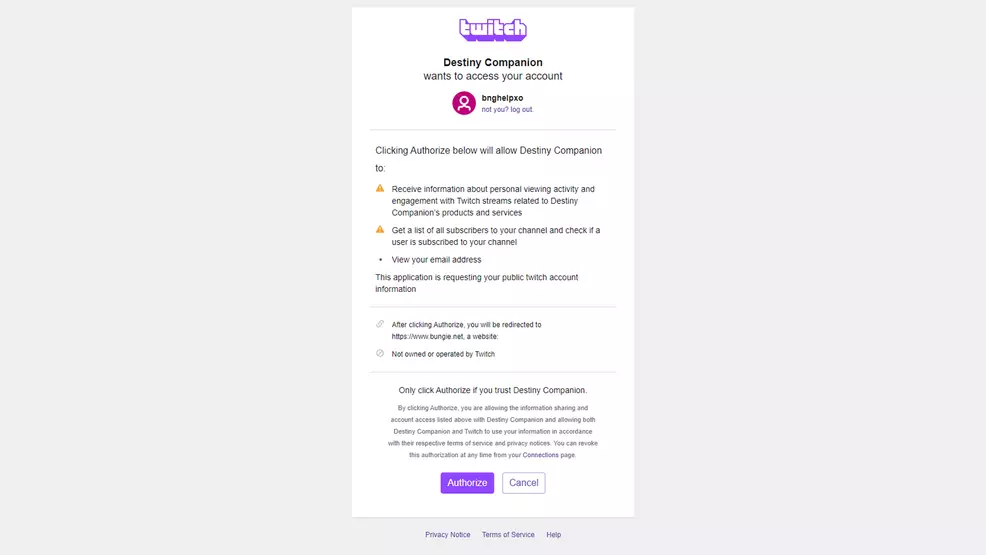 The image shows the Twitch authorization page