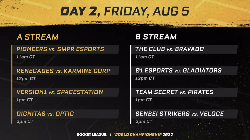 Each team match-up for the second day of RLCS