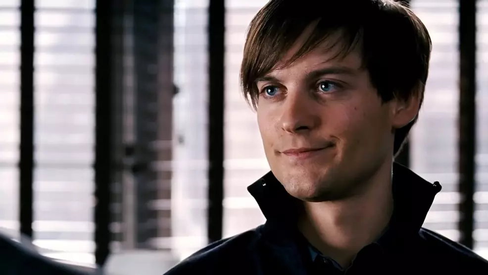 Tobey Maguire as Peter Parker looking goth and sassy.