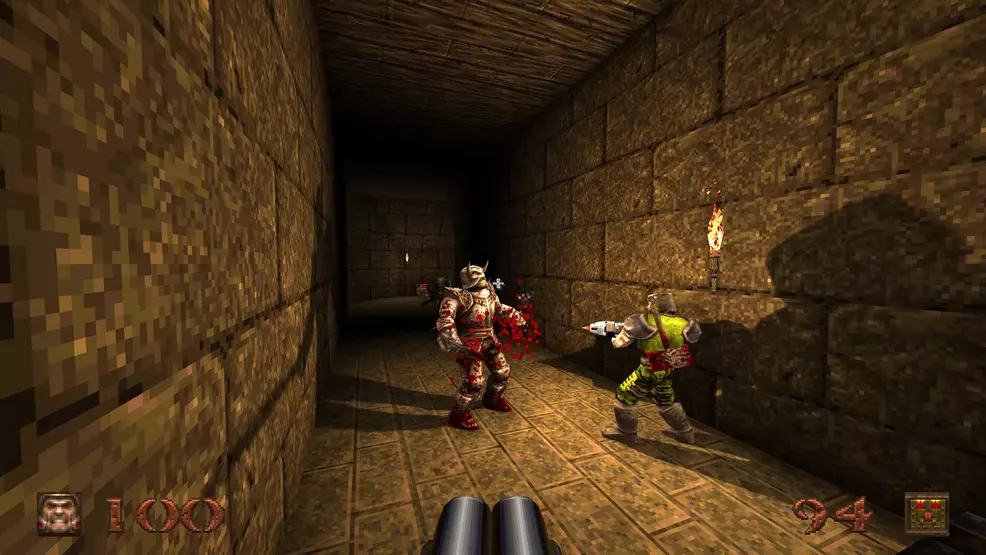 Image of Quake Remastered featuring battles in a tight corridor.
