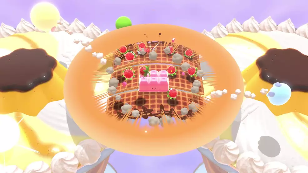 Battle royale on top of a waffle in Kirby's Dream Buffet