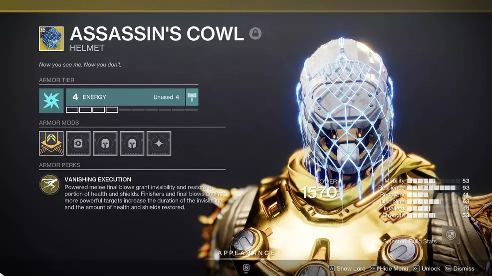 An image showing the Assassin's Cowl in Destiny 2