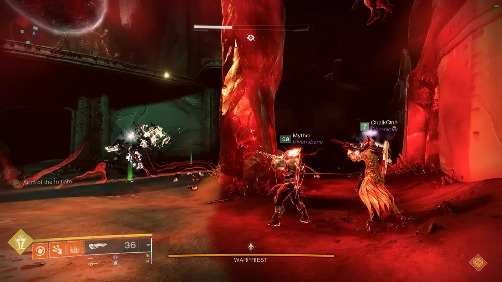 Image shows a Blightguard during the Devious Thievery Warpriest challenge in Destiny 2