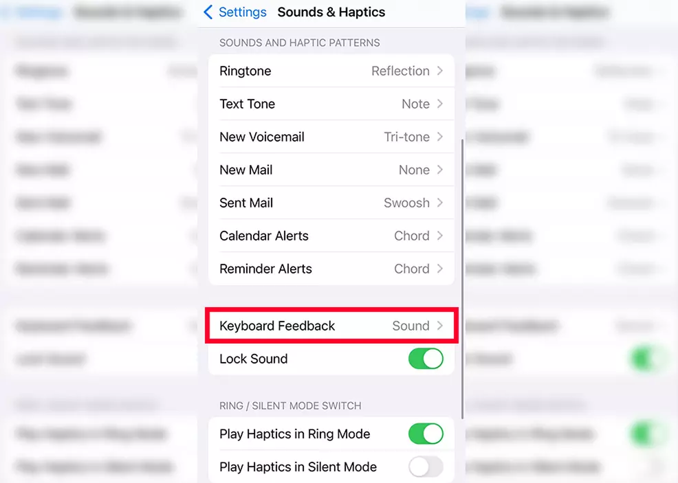 Image shows the Keyboard Feedback option in the Settings on iPhone iOS 16