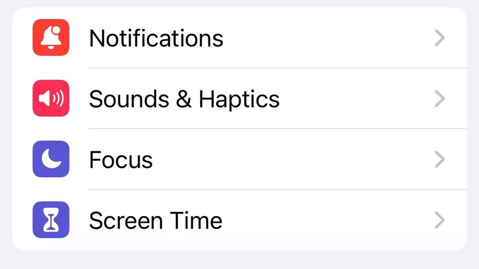 Image shows the Notifications, Sounds & Haptics, and other options in the Settings menu on iPhone iOS 16