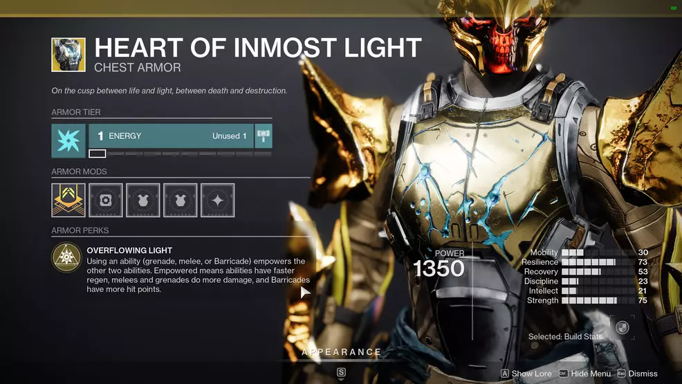 Titan using Heart of Inmost Light for an Arc Build in Destiny 2