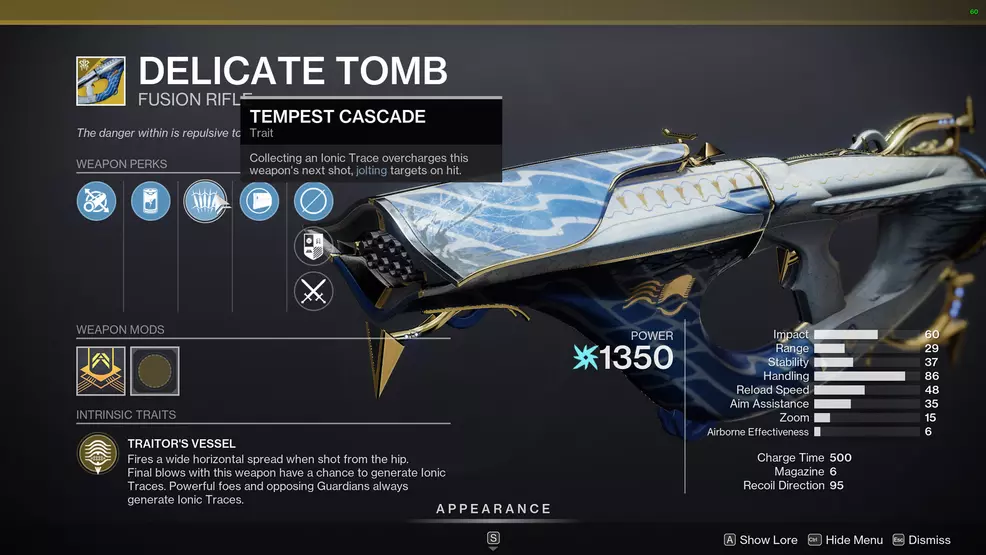 Delicate Tomb Exotic Fusion Rifle from Season of Plunder for a Titan build in Destiny 2