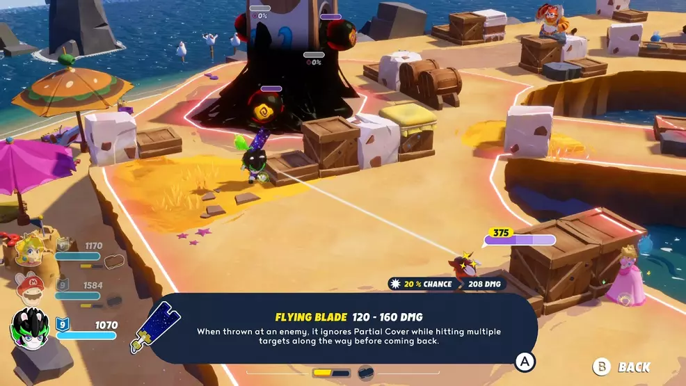 Battle in Mario + Rabbids Sparks of Hope, featuring Edge.