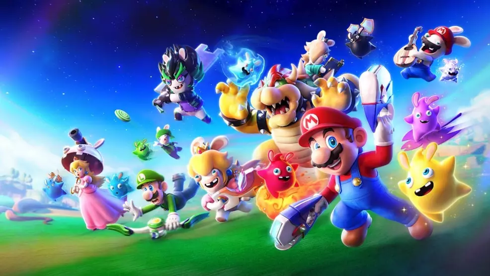 Featured art for Mario + Rabbids Sparks of Hope featuring the Sparks and the playable characters.
