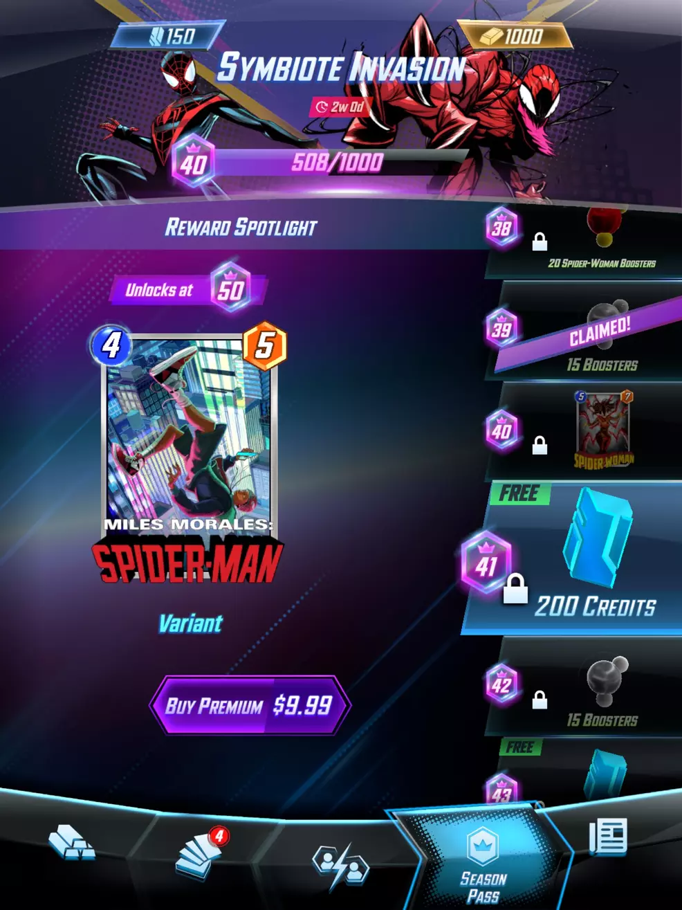The Symbiote Invasion Battle Pass in Marvel Snap