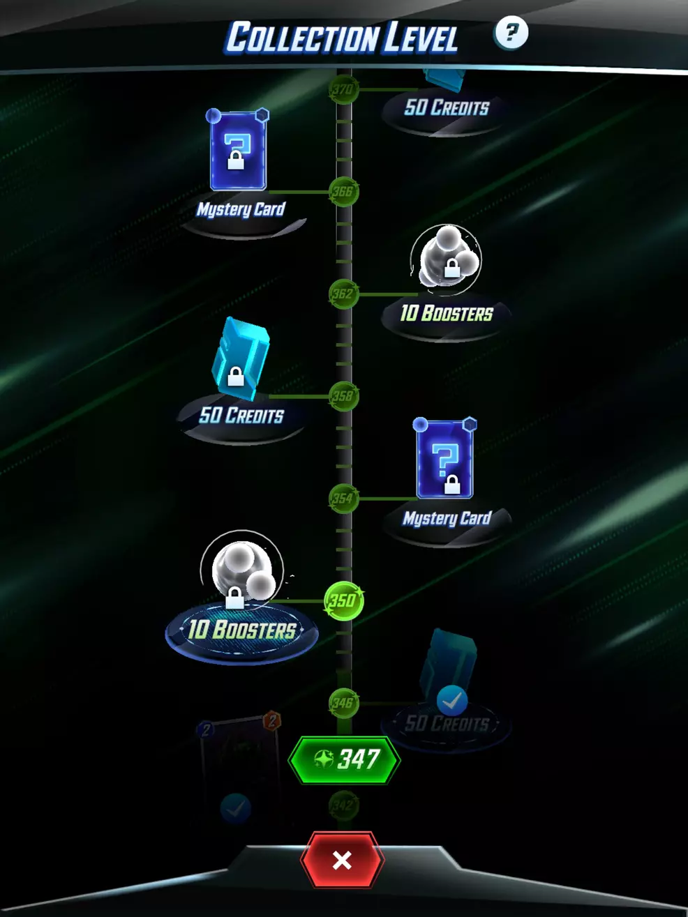 The Collection Level screen in Marvel Snap