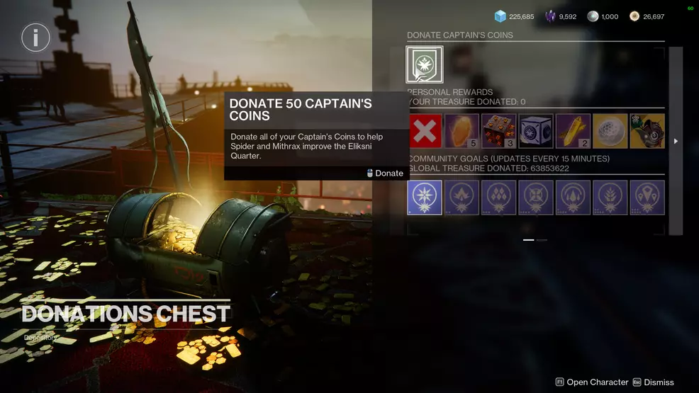 The donate Captain's Coins button in the Donation's Chest in the Tower