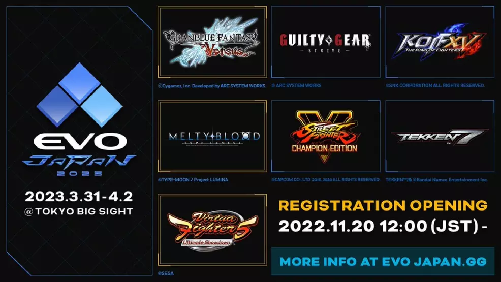The final lineup for EVO Japan 2023, including seven fighting games.