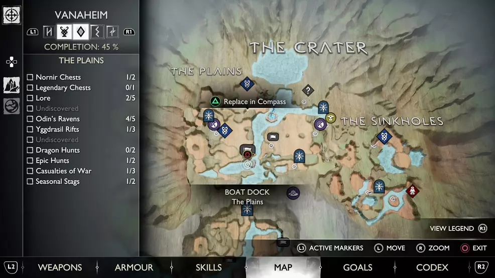 The map of God of War Ragnarok showing the location of the A Scar is Born treasure map