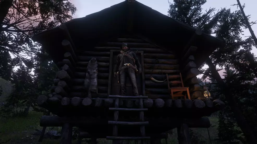 Arthur standing outside his new home in a Red Dead Redemption 2 alternate reality